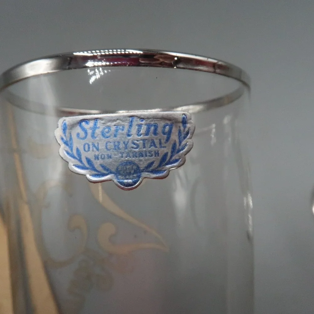 Vintage‎ Sterling Silver Overlay 25th Anniversary Glass & Vase Lot of 2